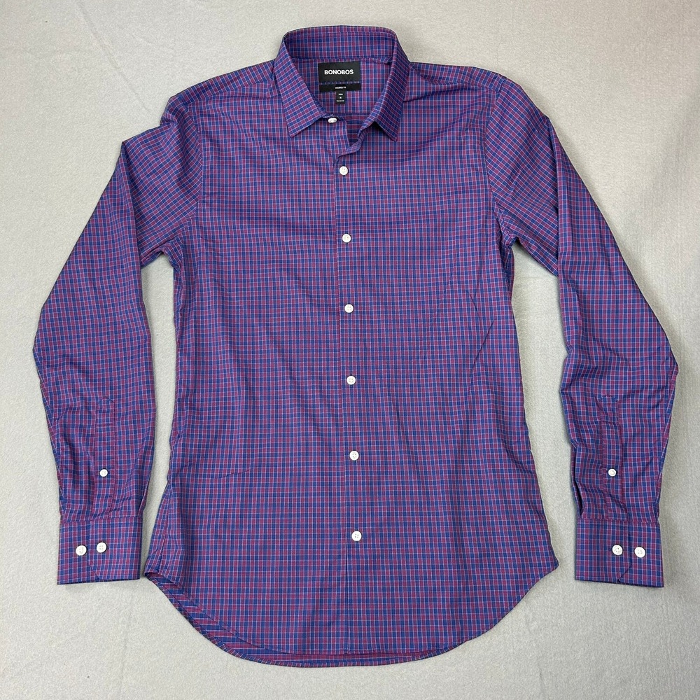 Bonobos Button Down Tailored Fit Plaid Mens M Long Blue Red - Picture 3 of 9